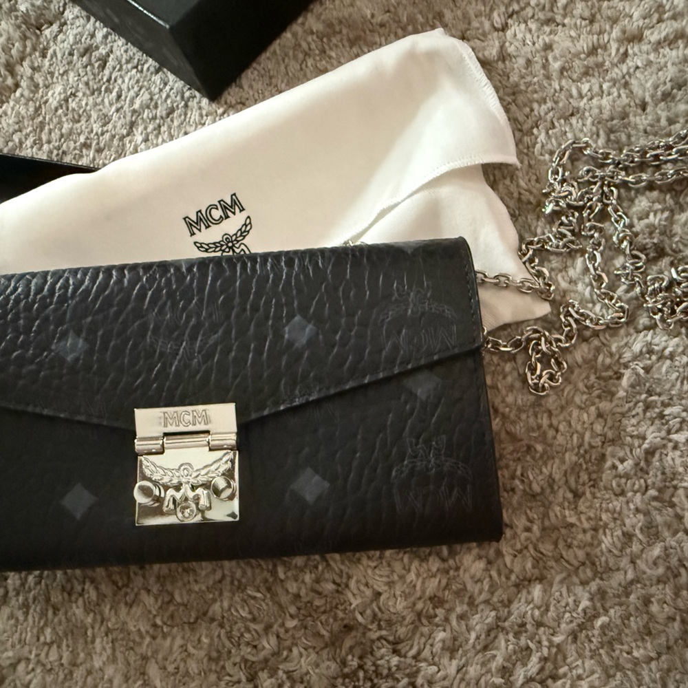 MCM Black Leather Chain Wallet